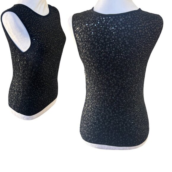 Y2K VTG. LAUNDRY SILK BLACK SEQUIN CROP TANK TOP SMALL - Picture 4 of 5